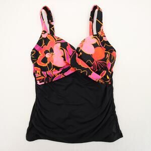 Lands End Tankini Top Black Red Pink Orange Twist Style Ruched Underwire Size 4D